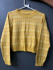 Striped Pointelle Cropped Sweater