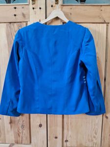Vibrant Blue Cropped Jacket with Gold Buttons