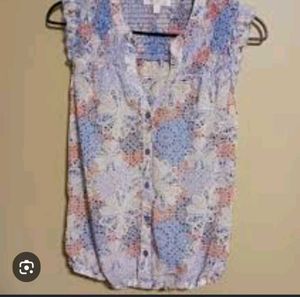 Floral Print Sleeveless V-Neck Blouse