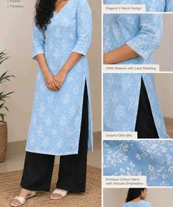 Light Blue Printed Cotton Kurta