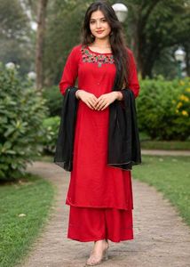 Red Embroidered Kurta and palazzo