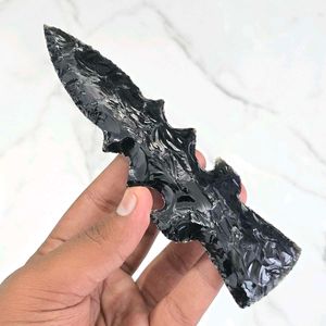 Hand Knapped Black Obsidian Knife