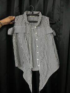 Chic Gingham Cold Shoulder Top