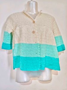 Crocheted Striped Button-Up Cardigan