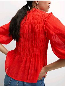 BRAND NEW/Shirred 3/4 Sleeve Button Through Blouse