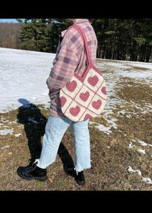 Heart Crochet Tote Bag - Handmade