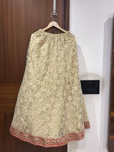 Golden net skirt with red colored border
