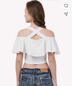 White Off-Shoulder Ruffle Crop Top