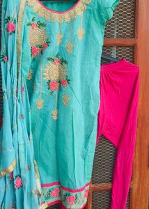 Embroidered Teal Kurta Set with Dupatta