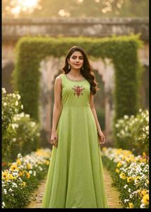 bust 38 Elegant Green Embroidered Ethnic Gown