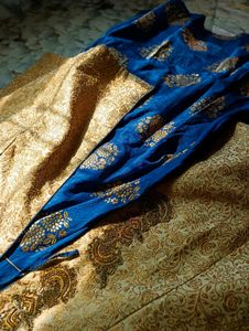 Blue Lehenga With Golden Kurti And Dupatta