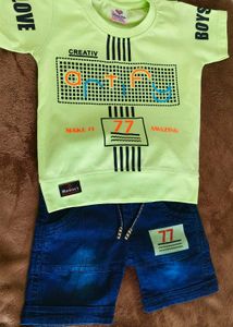 Cute Boys T-Shirt & Denim Shorts Set