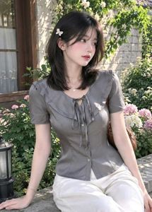 New with tag Korean Chic Grey Button-Up Blouse