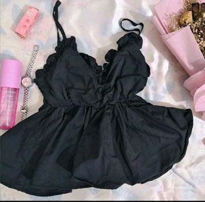 Black Ruffle Peplum Top