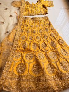Stunning Yellow Embroidered Lehenga Choli Set