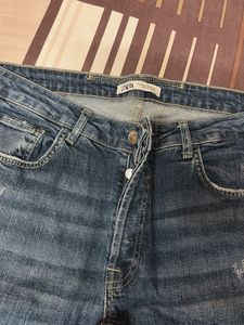 Zara Blue Distressed Denim Jeans