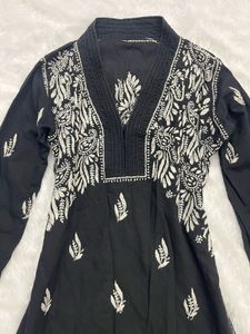 Black Chikankari Kurta with beautiful neckline!