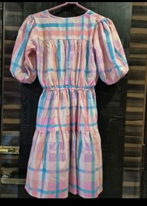 Pastel Plaid Puff Sleeve Dress