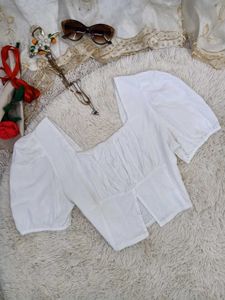 White Puff Sleeve Square Neck Top