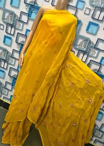 Saree yellow embroidery work latest design
