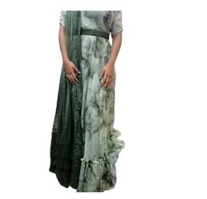 Green Marble Print Dress with Dupatta
