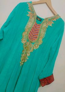 Green Anarkali Long Kurti For Healthy Girl Or Woma