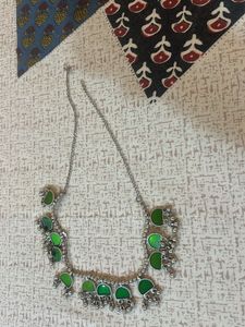 Green Enamel Silver Necklace