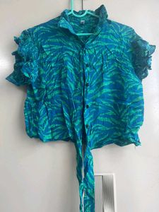 Blue &amp; Green Print Crop Top