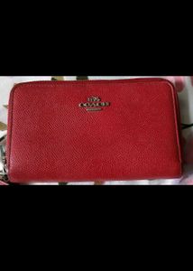 Authentic Coach Red Leather Zip Around Wallet
