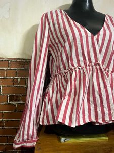 ZARA - Striped V-Neck Peplum Top