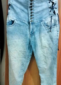 High-Waisted Jeans with Lace-Up Detail