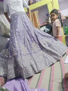 levender lehenga with contrast blouse or duppta