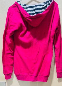 Vibrant Pink Hoodie with Striped Collar