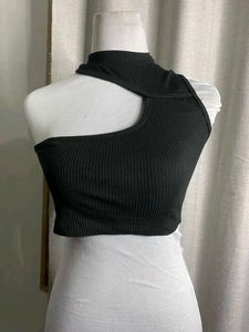 Black One Shoulder Cut-Out Top