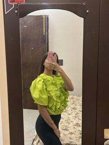 Lime Green Textured Puff Sleeve Top