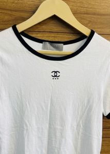 White Cropped T-Shirt with Black Trim