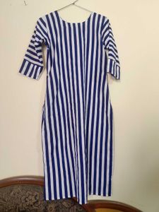 white and blue Striped Kurta