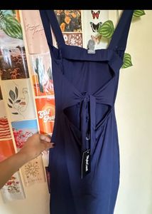 Elegant Navy Blue High Slit Dress