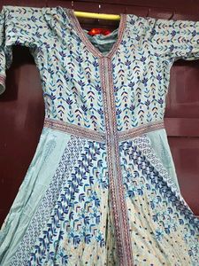 Blue Printed Anarkali Gown