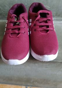 Mehroon And White Color Shoes