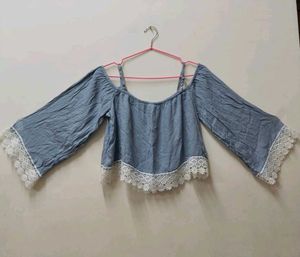 Off-shoulder Lace Trim Top