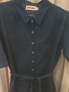 Fabindia Teal Button-Down Dress