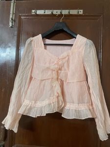 Chic Ruffled Pink Long Sleeve Top