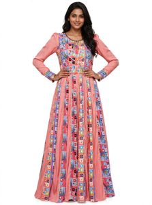 Peach 6-Metre Flare Frock with Dupatta – Multicolo