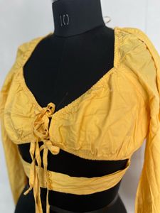 Yellow Tie-Up Crop Blouse