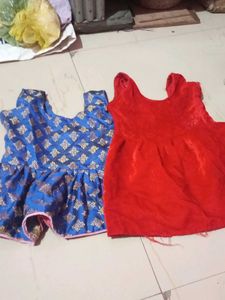 Cute Blue & Red Baby Frock Set