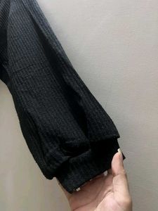 Black Ribbed Cropped Tie-Back Top