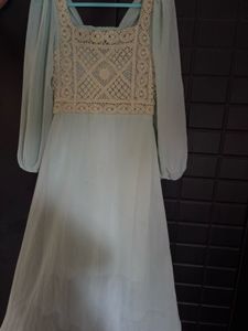 Elegant Mint Green Lace Maxi Dress, size M