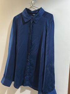 Elegant Navy Blue Satin Shirt