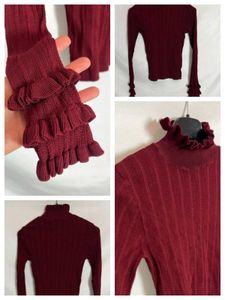 ZARA. Burgundy die-cut Ts top